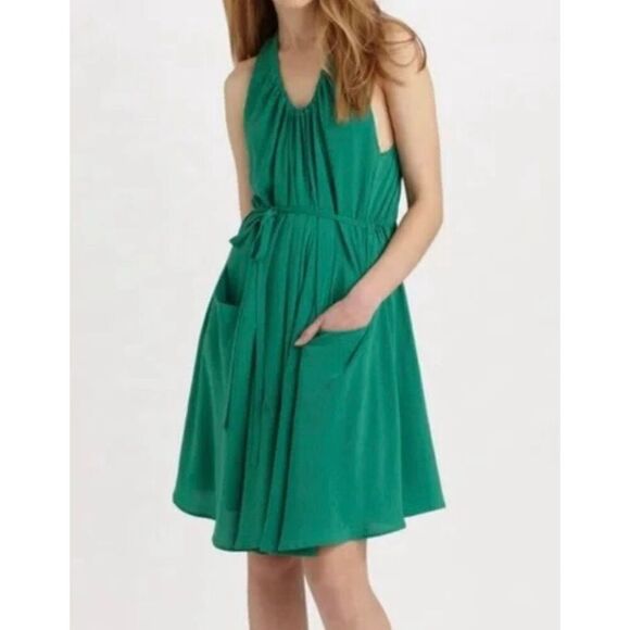Theory Nadolin green silk pima cotton blend tank dress small - Picture 2 of 10